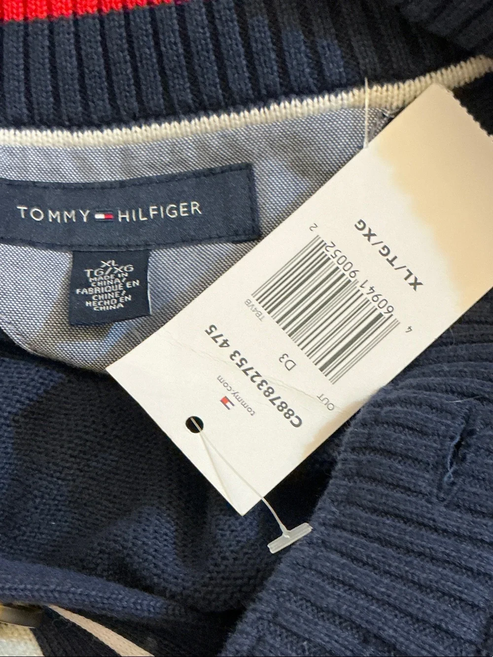 Tommy Hilfiger Men's XL Striped Mock Neck 1/4 Zip Knit Sweater Navy White NWT